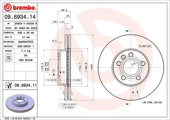 VW Sharan Seat Alhambra Ford Galaxy Ön Fren Diski Havalı [288mm] BREMBO