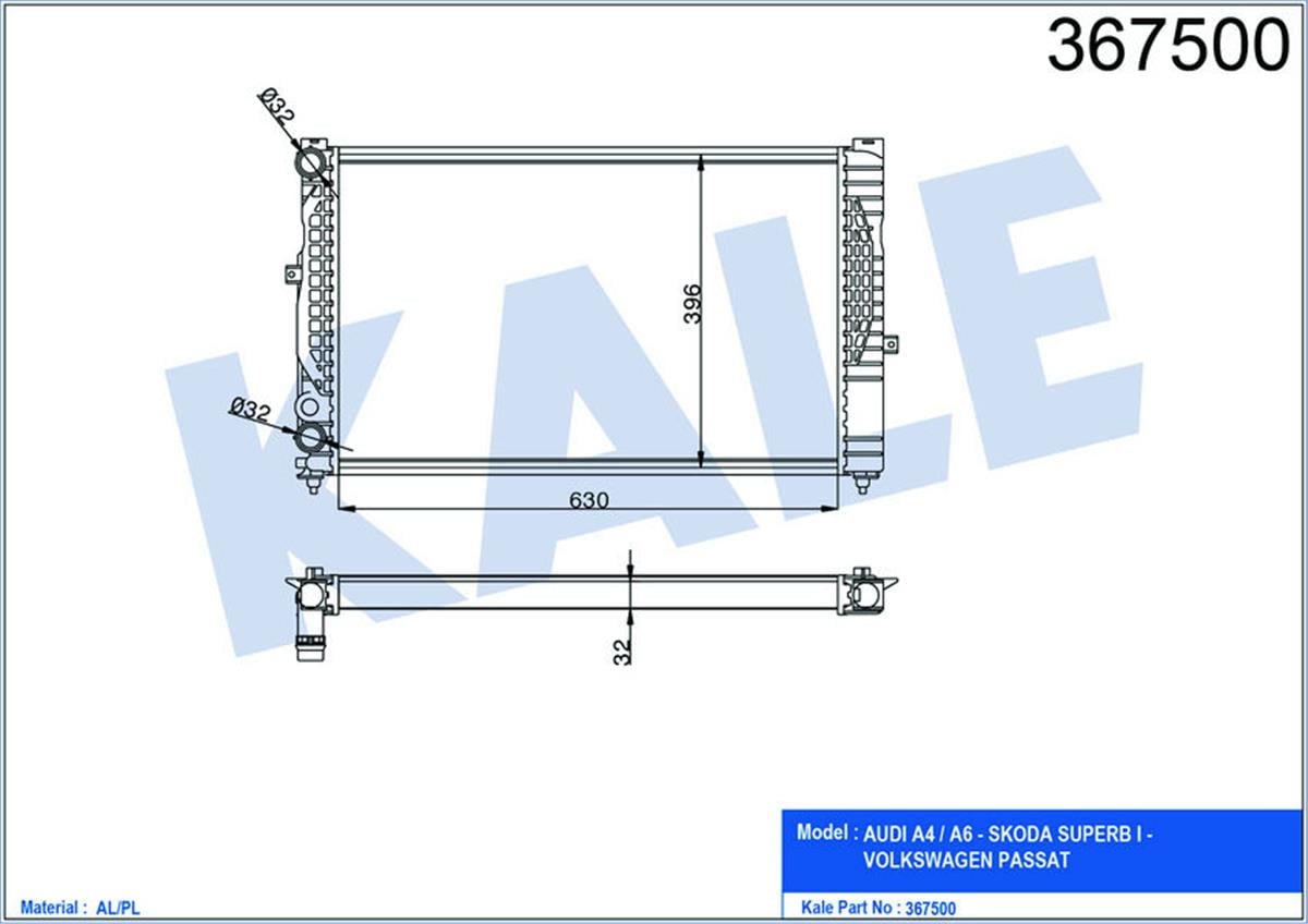 Su Radyatörü A4-A6 1.8-Passat 1.6 1.8 00-05 630X396x34 Al-Pl