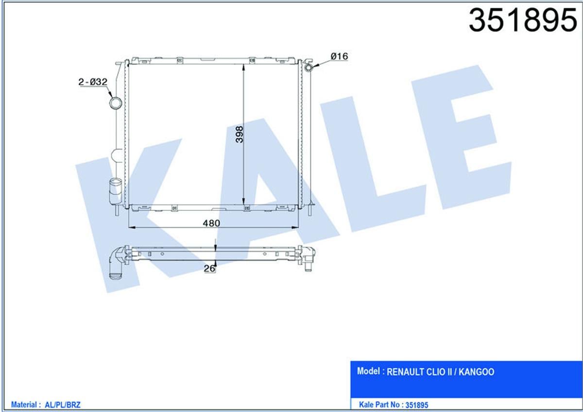 Su Radyatörü Al/Pl/Brz Clio 2 1.2 16V 98 99-Kango 1.0-1.2-1.6 99