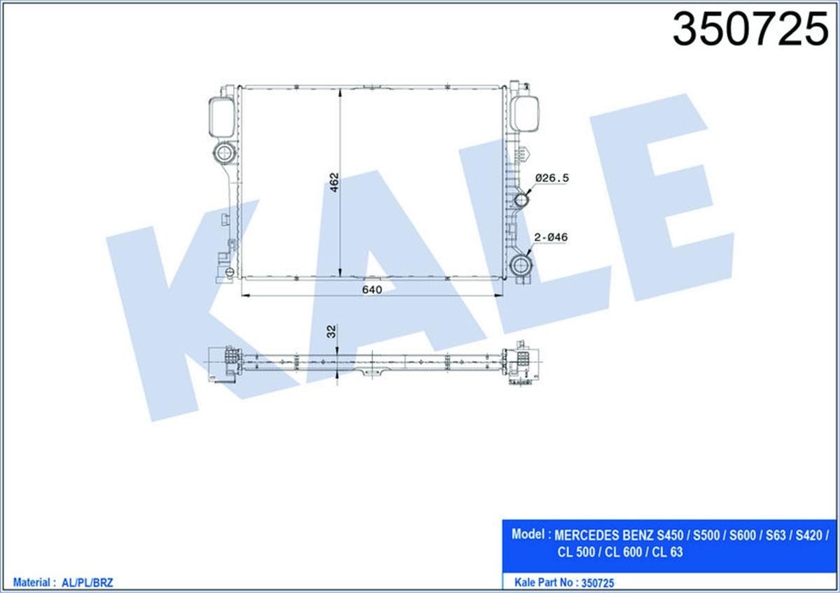 Su Radyatörü Al/Pl/Brz S450-S500-S600-S63-S420-Cl 500-Cl 600-Cl 63