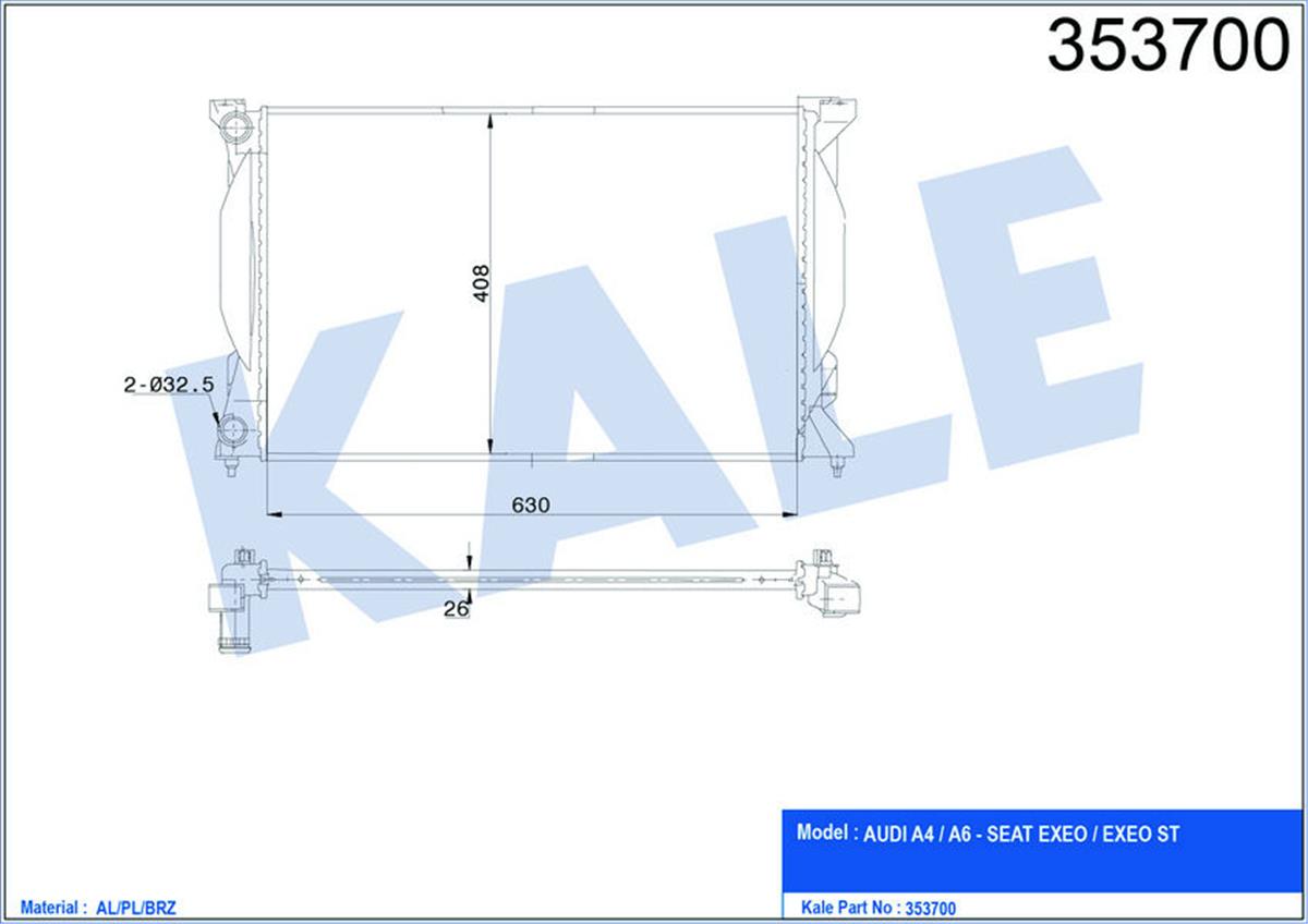 Su Radyatörü Audi A4 00-04 08 A6 01-05 Exeo 08 Al/Pl/Brz 632X408x26