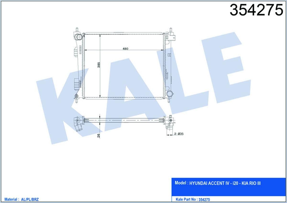 Su Radyatörü Brazing Accent Blue-İ20-Kıa Rio Dizel 11 Manuel 480X382x26 Al-Pl-Br