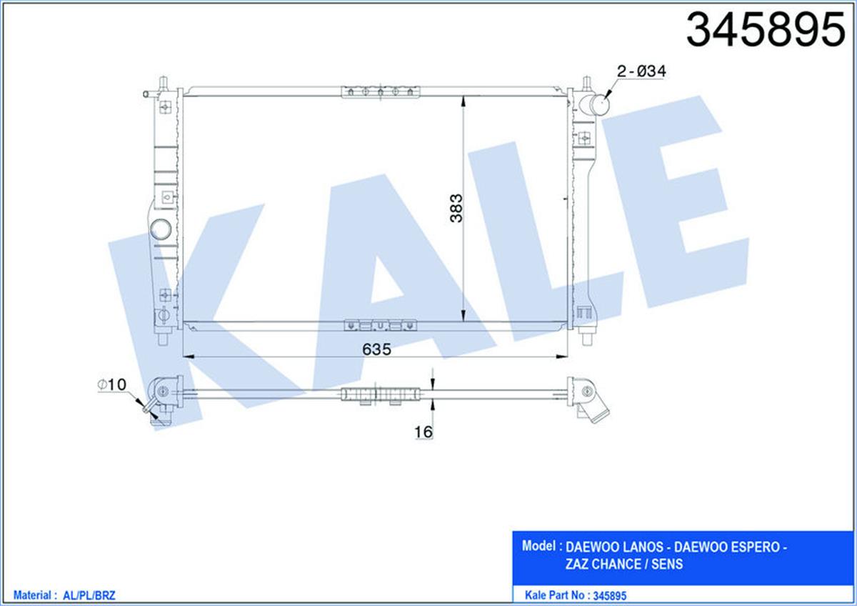 Su Radyatörü Daewoo Lanos 1.4-1.5-1.6 97 635X382x16 Ac Mek Al/Pl/Brz