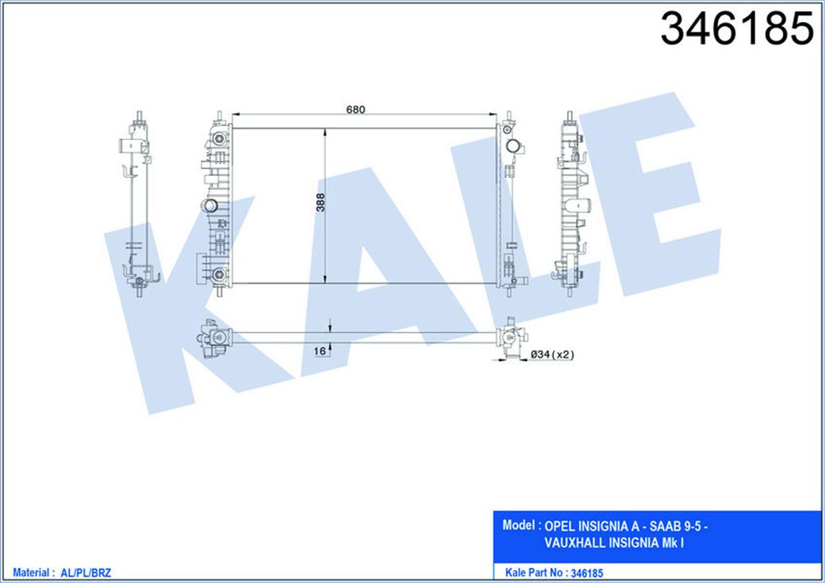 Su Radyatörü Insıgnıa 680X398x26 Al/Pl/Brz