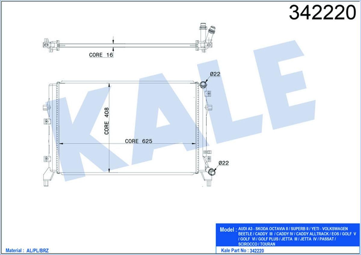 Su Radyatörü Vw Caddy 3-Eos-Golf Plus-Golf 5-Vı-Jetta Iıı-Jetta Iv-Passat-Scır