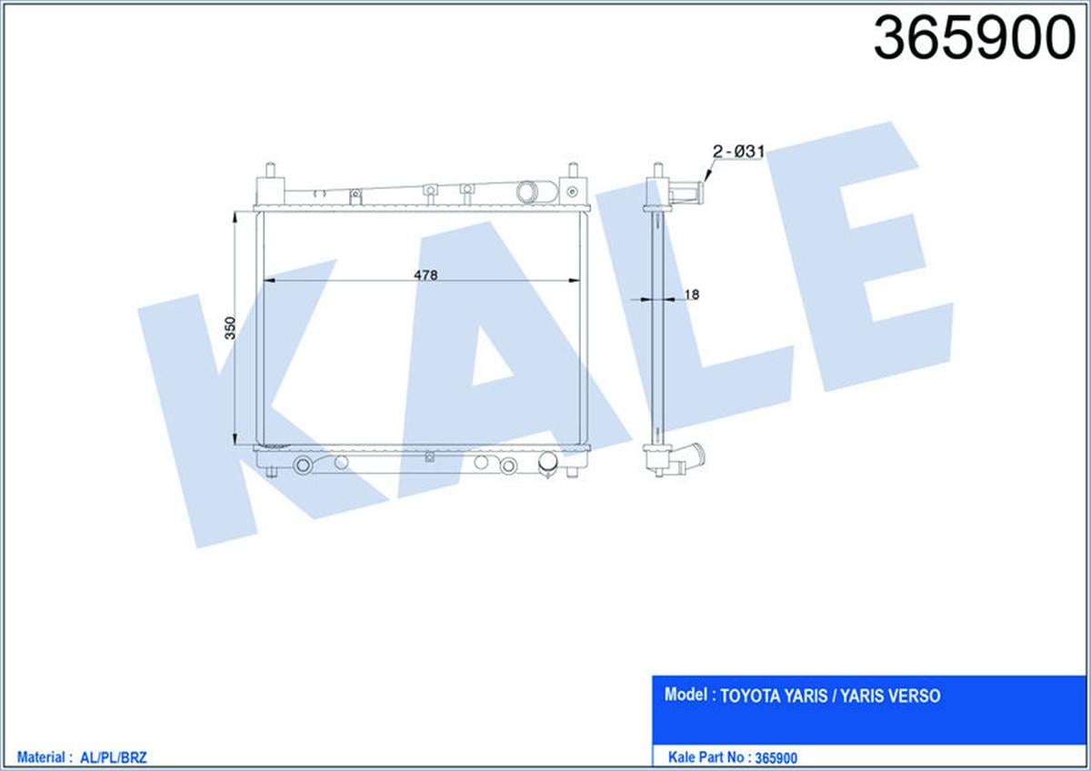 Su Radyatörü Yarıs-Yarıs Verso Al/Pl/Brz 350X478x16