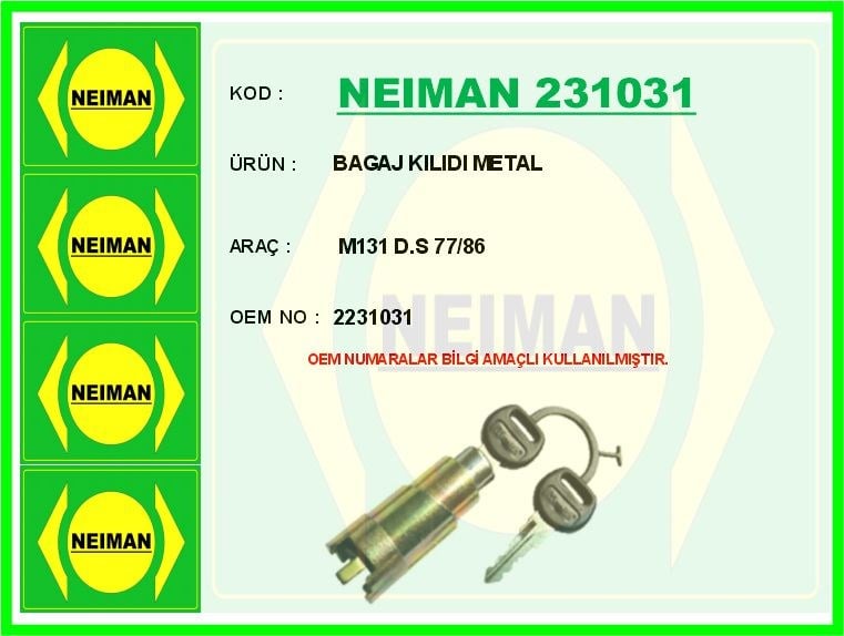 Tofaş M131 D.S Bagaj Kilidi Metal BESCHER