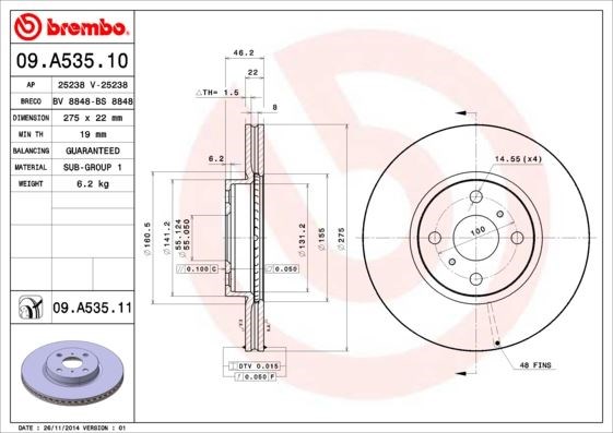 Toyota Ön Fren Diski UV Kaplamalı BREMBO