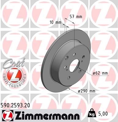 Toyota Avensis Corolla Verso Arka Fren Diski Dolu Tip 290mm ZIMMERMANN