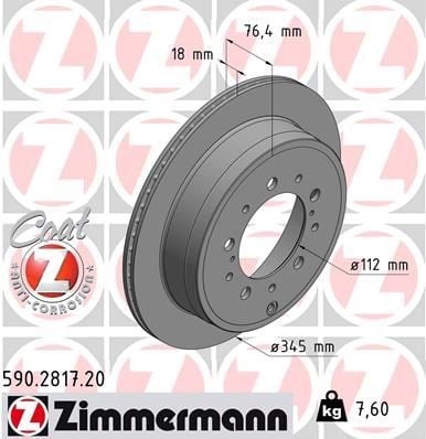Toyota Land Cruiser Arka Fren Diski Hava Kanallı 345mm ZIMMERMANN