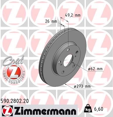 Toyota Auris Corolla Ön Fren Diski Hava Kanallı 273mm ZIMMERMANN
