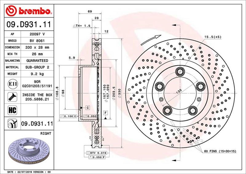 Ön Fren Diski Sağ Kaplamalı Yüksek Karbon Alaşımlı BREMBO