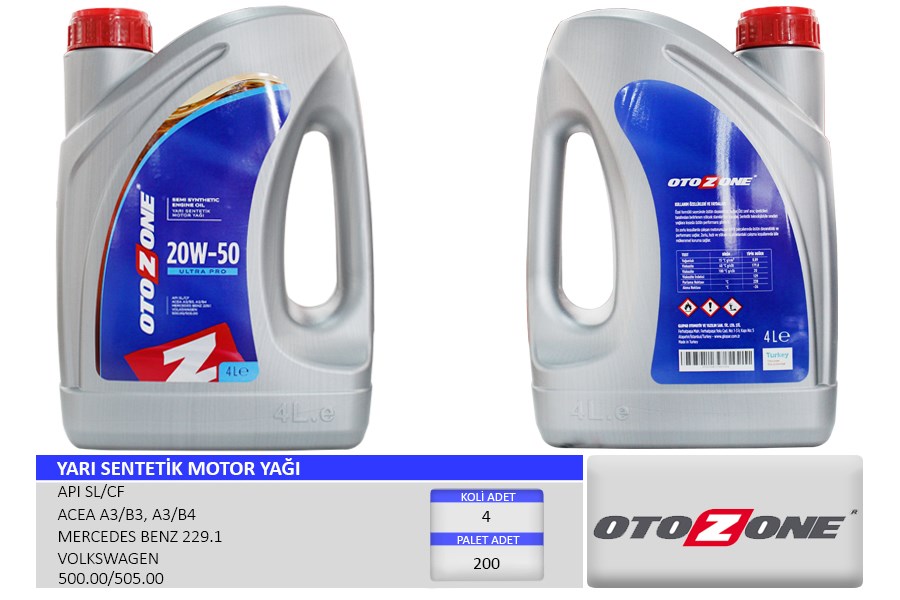 Motor Yağı 20W50 4 LT Ultra Yarı Sentetik Mineral API SL/CF OTOZONE