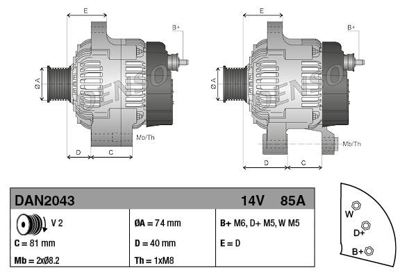 Alternatör A115 14V 85A DENSO