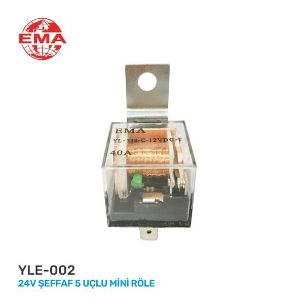 Mini Röle 24V 5 Uçlu 40Ah LED'li Şeffaf Su Geçirmez Çift Platin EMA