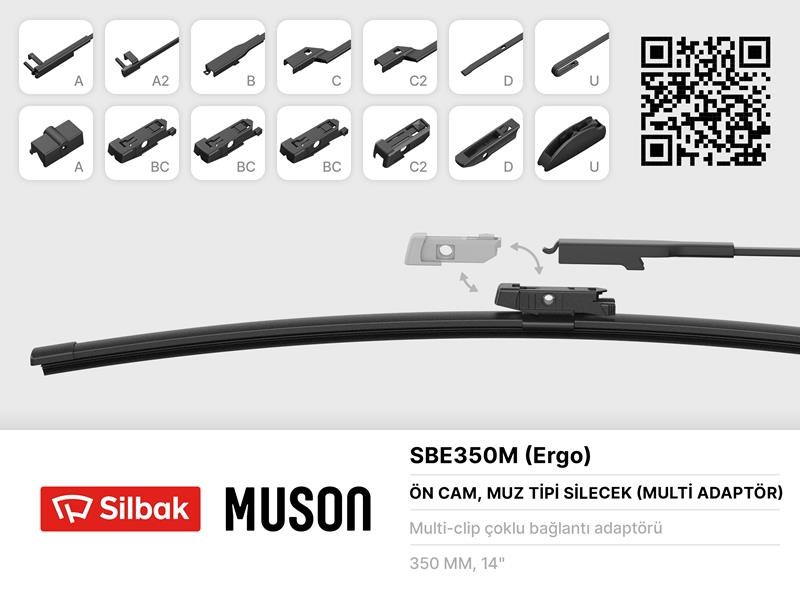 Silecek Süpürgesi Muz Tipi 350mm Multi Adaptörlü SILBAK
