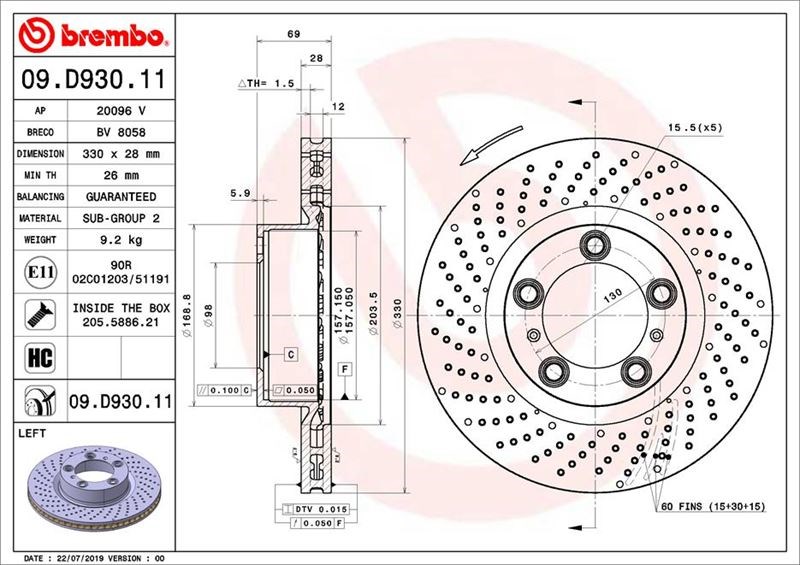 Ön Fren Diski Sol Kaplamalı Yüksek Karbon Alaşımlı BREMBO