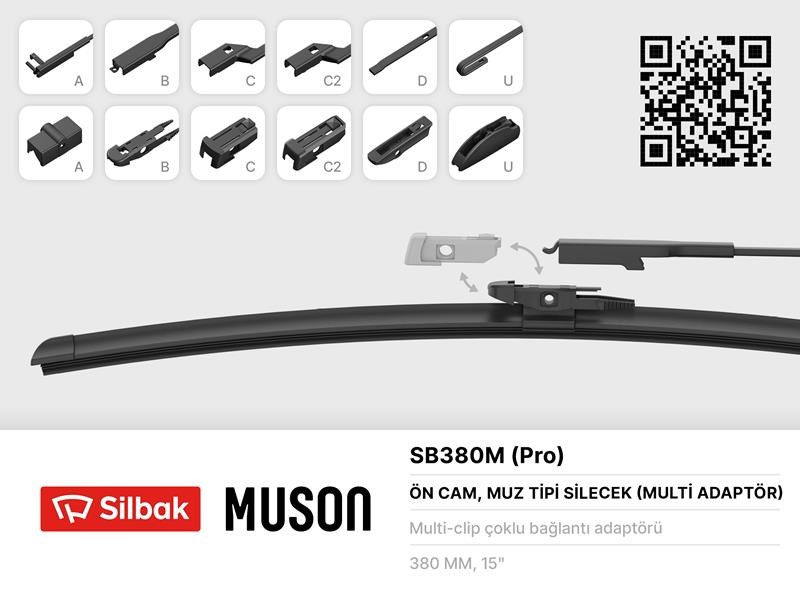 Silecek Süpürgesi Muz Tipi Grafitli 380mm 6 Aparatlı SILBAK