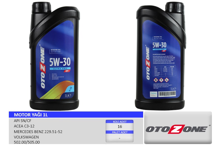 Motor Yağı 5W30 1 LT Ultra Pro Partiküllü-DPF Tam Sentetik API SN/CF OTOZONE