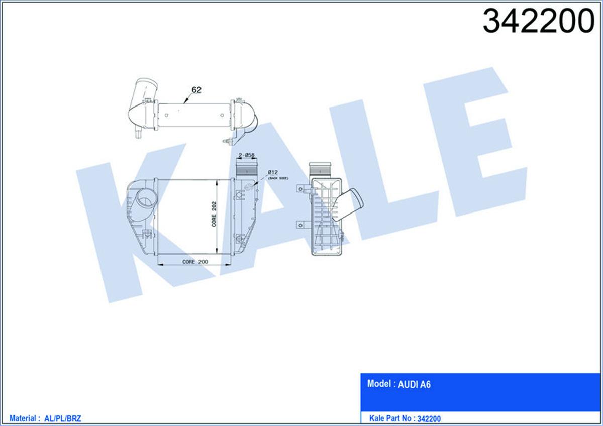 Turbo Radyatörü Intercooler A6 4F5. C6 Al/Pl/Brz 200X202x62