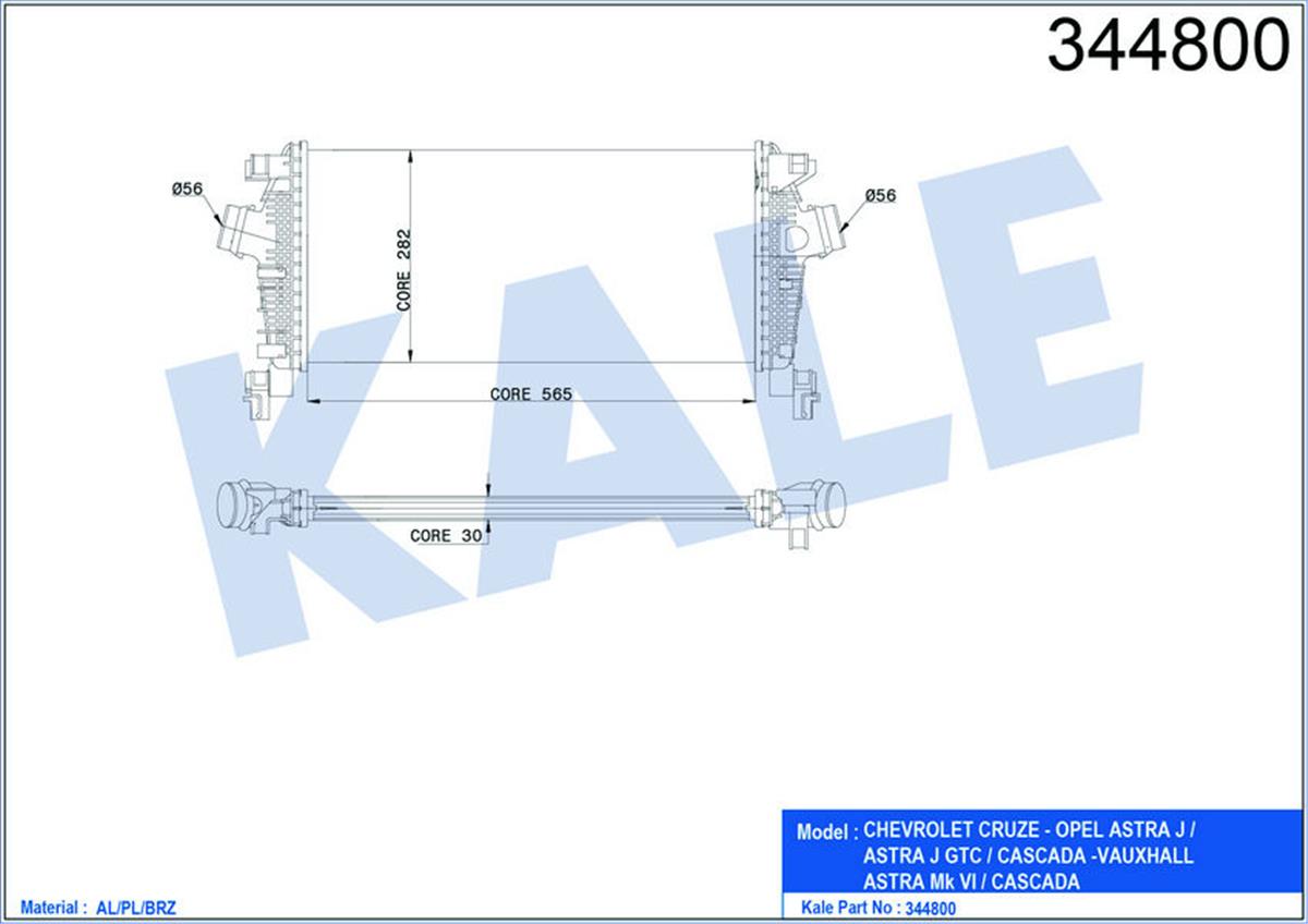 Turbo Radyatörü Intercooler Astra J-Cruze J305 Al/Pl/Brz 565X280x30