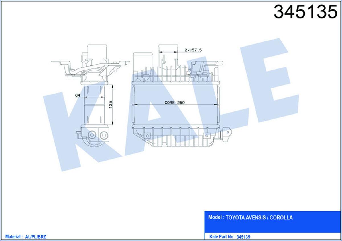 Turbo Radyatörü Intercooler Avensıs 2.0 D4d 99-05 65X260x125 Al/Pl/Brz