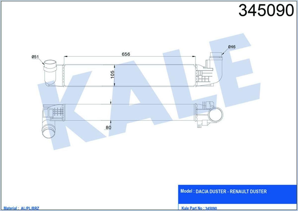 Turbo Radyatöru (İntercooler) Dacia Duster 1.5Dcı 10=> (Al/Pl/Brz