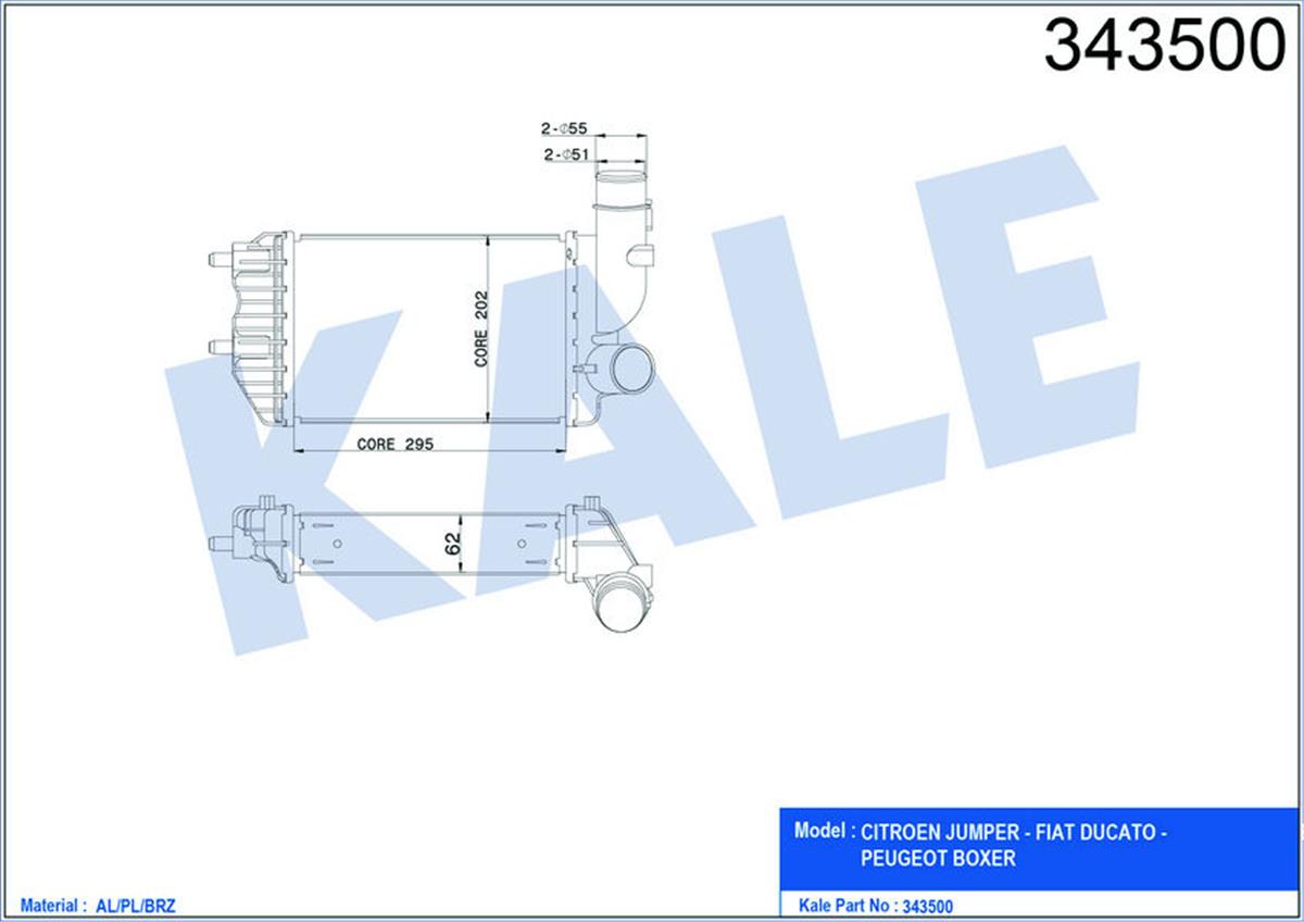 Turbo Radyatörü Intercooler Ducato-Jumper-Boxer Al/Pl/Brz 295X202x62