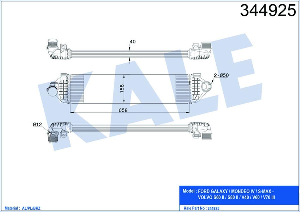 Turbo Radyatörü Intercooler Galaxy-Mondeo Iv-Smax 1.6 Ecoboost 658X159x40 Al/Pl/