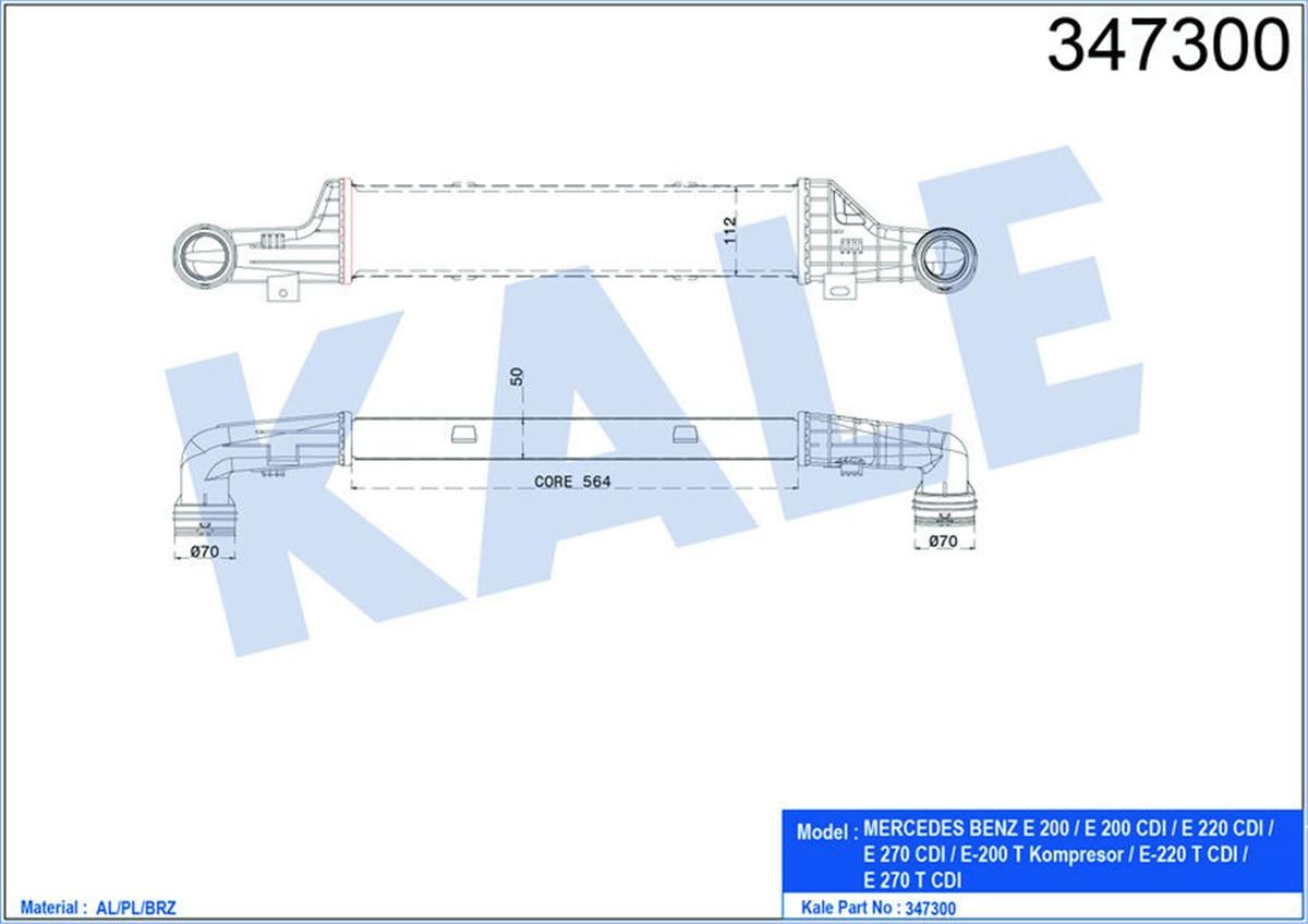 Turbo Radyatörü Intercooler Mercedes Benz E200-E220 E270 Al-Pl-Brz 560X113x50