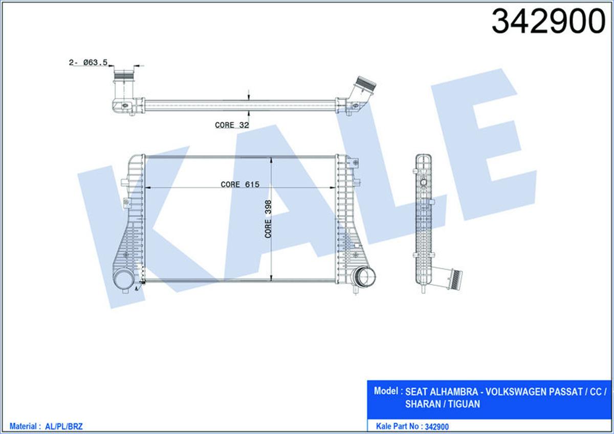 Turbo Radyatörü Intercooler Passat-Tiguan-Sharan-Alhambra 2.0Tdı 08 615X398x32 A