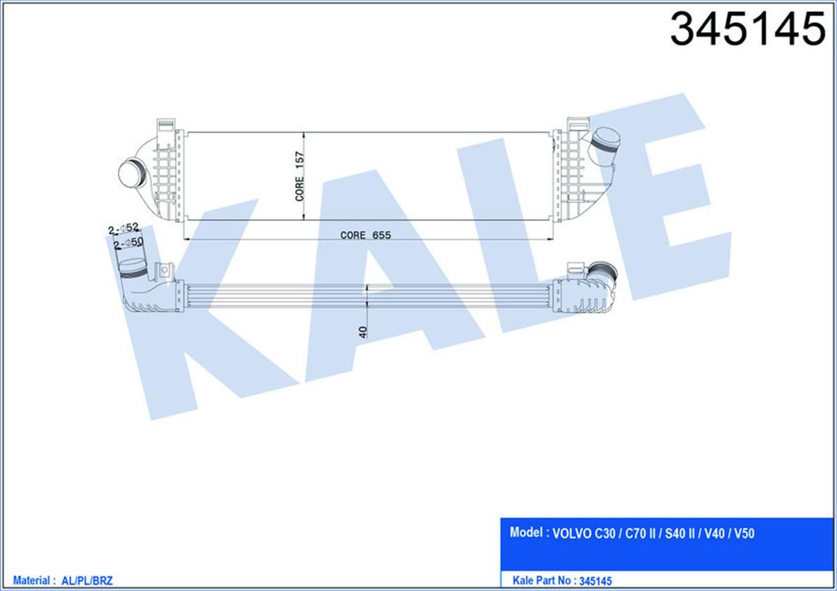 Turbo Radyatörü Intercooler Volvo C30 06-12 -S40 04 V50 04 1.6D-2.0D- C70 2.0D 0
