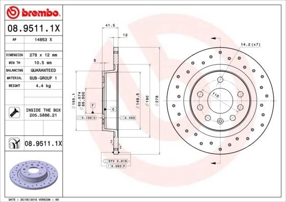 Vectra C Signum Saab 9.3 Croma Arka Fren Aynası [Dolu 278x12x5DL] BREMBO