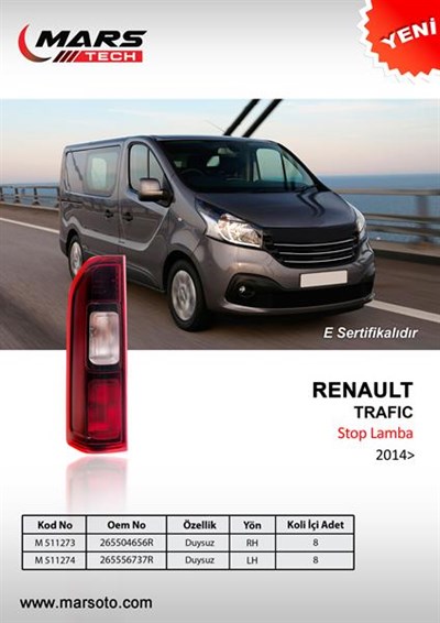 Renault Trafic 3 Arka Sol Stop Lamba Duysuz MARS-