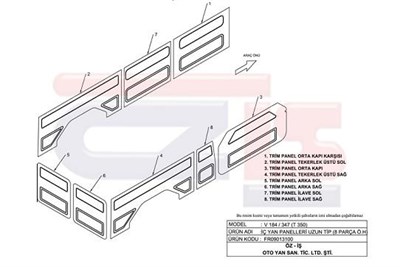 Ford Transit V184 V347 Uzun Tip Ön Kapılar Hariç Kapı Döşemesi 8 Parça OZIS