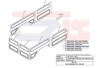 Ford Transit V184 V347 Kısa Tip Ön Kapılar Hariç Kapı Döşemesi 6 Parça OZIS