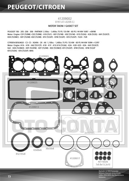 Peugeot 106 Motor Takım Contası Viton Keçeli KFX-KFV TU3JP OTOCONTA