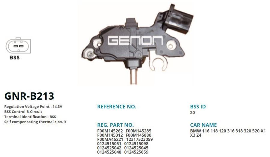 BMW 116 Alternatör Konjektörü 12V BSS GENON