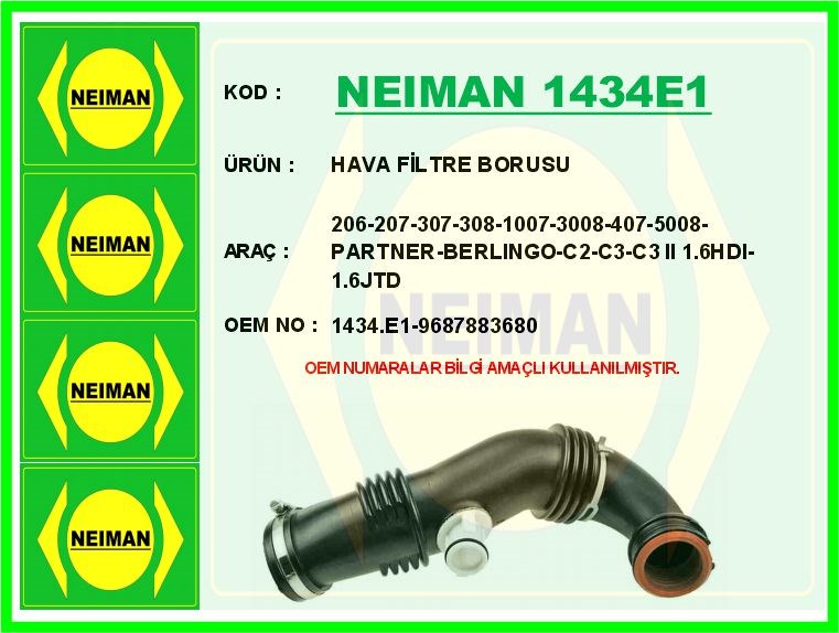 Peugeot 206 207 307 308 1007 3008 407 5008 Hava Filtre Borusu 1.6HDI-1.6JTD BESCHER
