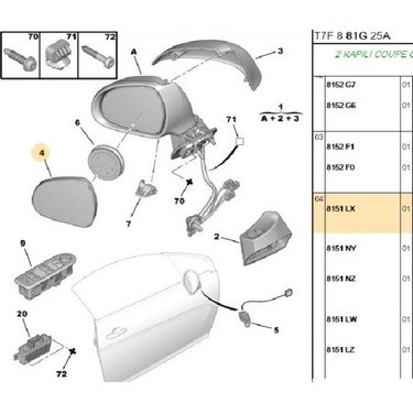 Peugeot 207 308 Sol Elektrikli Dış Dikiz Ayna Camı PSA