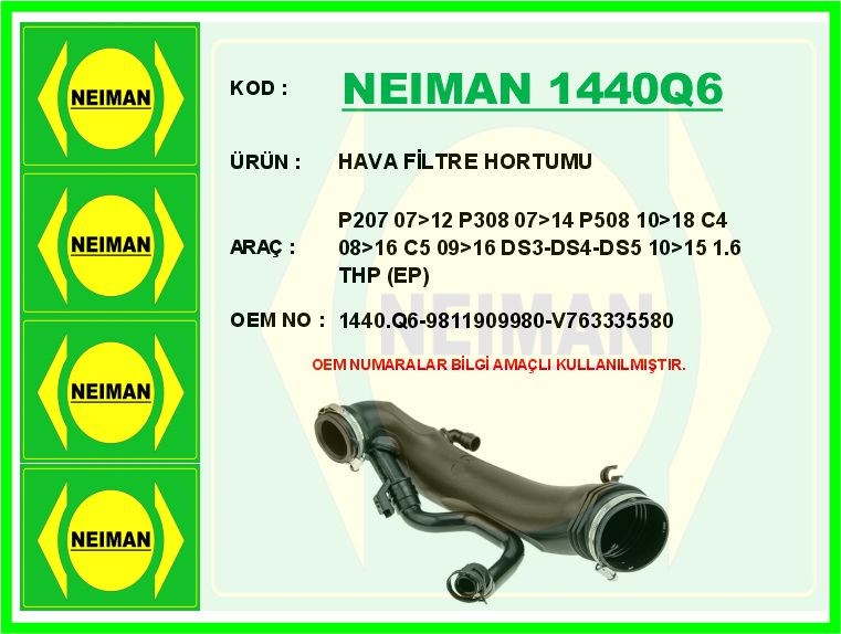 Peugeot 207 308 508 Citroen C4 C5 Hava Filtre Hortumu 1.6 THP EP6DT BESCHER