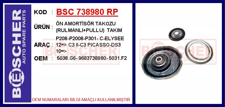 Peugeot 208 Ön Amortisör Takozu Rulmanlı Pullu Takım BESCHER