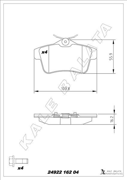 Peugeot 3008 Arka Fren Balatası KALE-BALATA