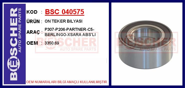Peugeot 307 206 Partner Citroen C5 Berlingo Xsara Ön Teker Bilyası ABS'li BESCHER