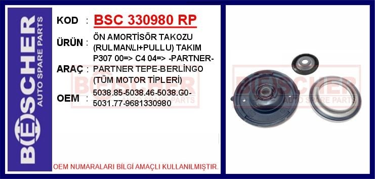 Peugeot 307 Ön Amortisör Takozu Rulmanlı Pullu Takım BESCHER