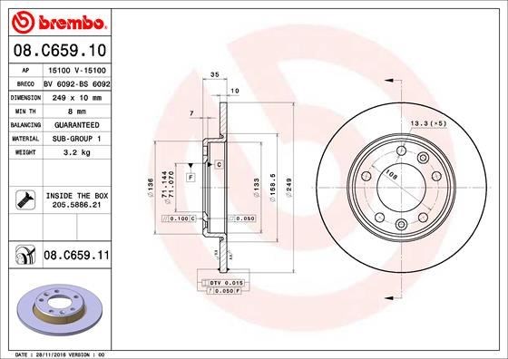 Peugeot 308 Arka Fren Diski Dolu BREMBO