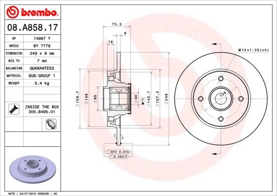 Peugeot 308 Citroen C4 DS4 Arka Fren Aynası Poryalı BREMBO