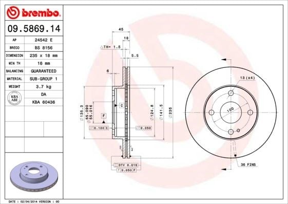 Mazda 323 Ön Fren Diski Hava Kanallı BREMBO