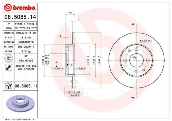 Fiat 500 500C 07> Tipo Punto Tempra Panda Marea Bravo 96> Alfa Romeo... BREMBO