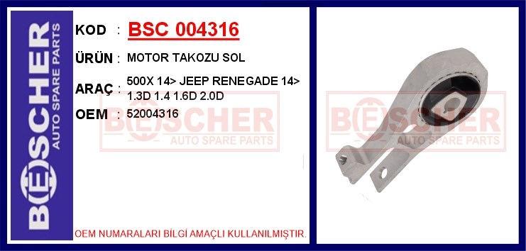 Fiat 500X Jeep Renegade Motor Takozu Sol [2014->] BESCHER